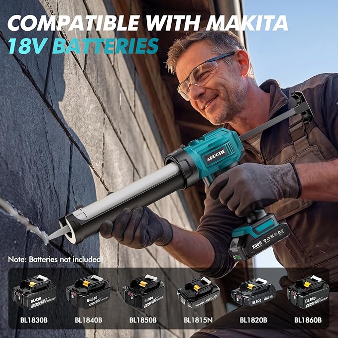 Electric Caulking Gun Compatible with Makita Battery, Cordless Caulk Gun w/ 4 Adjustable Speeds, LED Light, Drip-Free Adhesive 10OZ Caulk Gun for Filling, Sealing (No Battery) (10 oz)