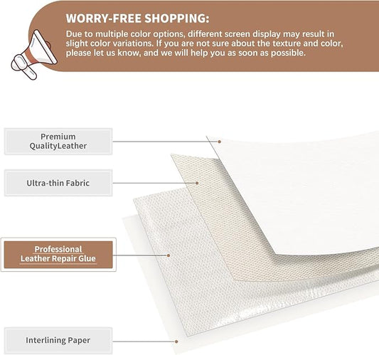 ONine Leather Repair Patch，Self-Adhesive Couch Patch，Multicolor Available Scratch Leather 8X11 Inch Peel and Stick for Sofas, Car Seats Hand Bags Jackets(Pearl White)