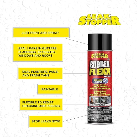 Leak Stopper Rubber Flexx – 18oz Waterproof Repair & Sealant Spray - Point & Spray to Seal Cracks, Holes, Leaks, Corrosion & More | Black – 2 cans