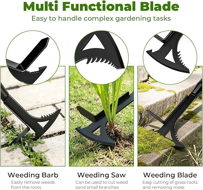 Manganese Steel Crack Weeder Tool,Multi-Functional Weed Puller Tool,Heavy Duty Crevice Weeding Tool with Serrated Sickle Blade,Moss Scraper Weed Remover for Weeding Between Concrete Pavers Decks