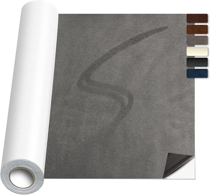 Suede Repair Patch, 17x100inch Large Faux Suede Leather Fabric，Self-Adhesive Fabric Patches for Furniture, Couch, Sofa, Car Interior, Shoes, Hand Bag, Jewelry Boxes ﻿ (Gray,)