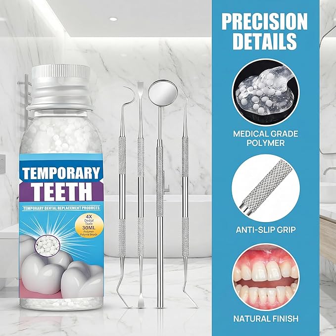 Fake Teeth Repair Kit, Moldable False Teeth Beads for Teeth Repair, Suitable for Missing, Cracked Denture Kit, Smile Confidently Again (1)