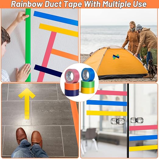 Oleitodh 6 Pack Rainbow Colored Duct Tape Bulk, 2 Inch x 180 Yards Heavy Duty Color Duct Tape Rolls, No Residue,Waterproof & Tear by Hand,Great for Packaging, Arts & Crafts and DIY Projects