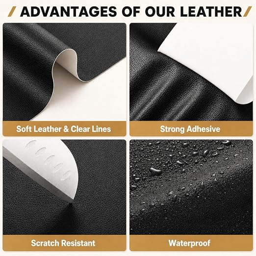 Self Adhesive Leather Repair Patch 17x79 Inch for Furniture Strong Adhesive | YAWQIRV Self Adhesive Vinyl Repair Patch for Peel and Stick Leather Repair, High Tack Adhesive for Sofas and Car Seats, Black