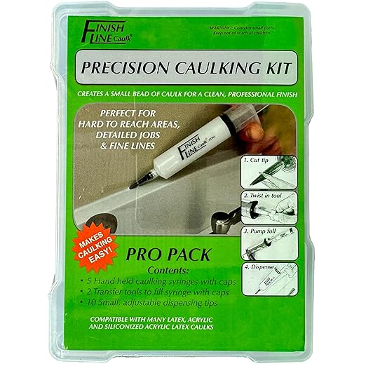 Precision Caulking Tool Kit with Storage Box & Finger Cots – Refillable Caulking Syringe Applicator with Micro-Fine Replaceable Tips for Baseboards, Trim & Small Crack Sealing