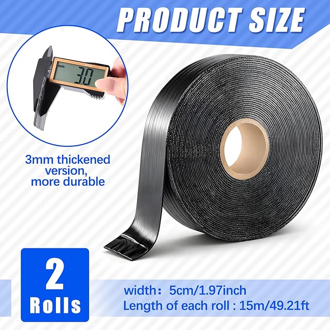 Fabbay 2 Rolls 1.18 Inch Asphalt Crack Filler Tape Asphalt Tape for Driveway Repair Joint and Crack Sealer for Tarmac Parking Lot Roof Cement Road, 50 Feet Each Roll, 3 mm Thick
