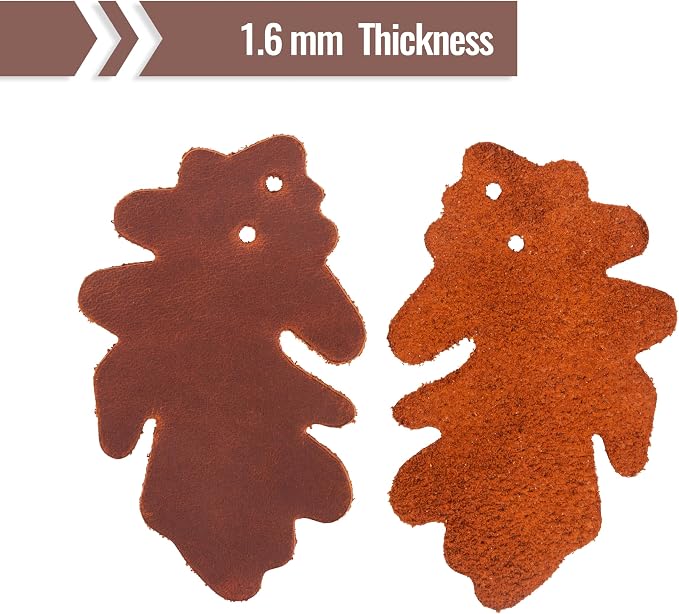 Set of 10 Leather Leaves Patches – 7x3 cm (2.75x1.18”) – Handmade Leather Labels – 1.6 mm Thick – Handmade Tags for Crochet - Leathers Tags - DIY Craft Appliques for Sewing, Repair & Decoration