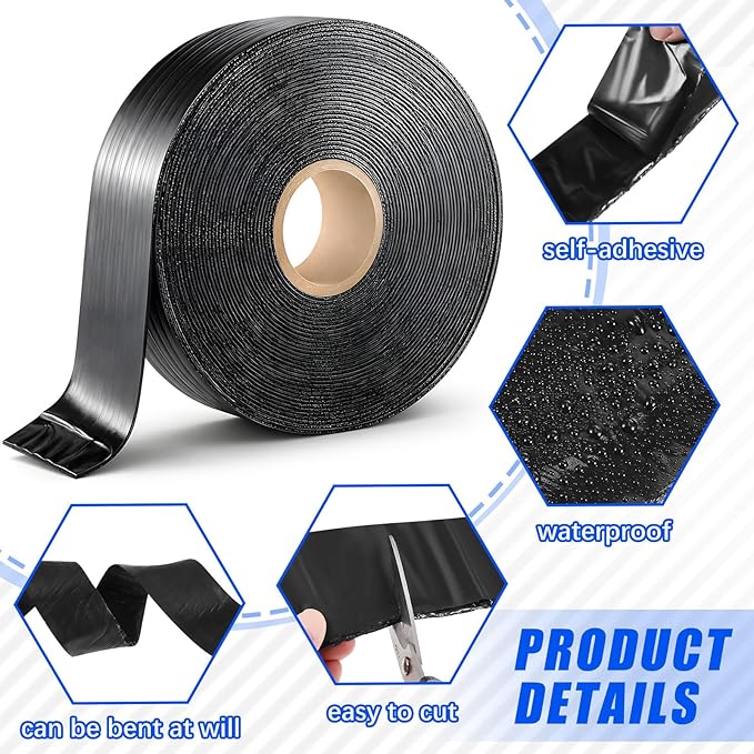 Fabbay 2 Rolls 1.97 Inch Asphalt Crack Filler Tape Asphalt Tape for Driveway Repair Joint and Crack Sealer for Tarmac Parking Lot Roof Cement Road, 50 Feet Each Roll, 3 mm Thick