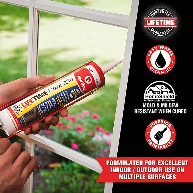 Red Devil 0770 Lifetime Ultra 230 Premium Elastomeric Acrylic Latex Sealant, 10.1 oz, White