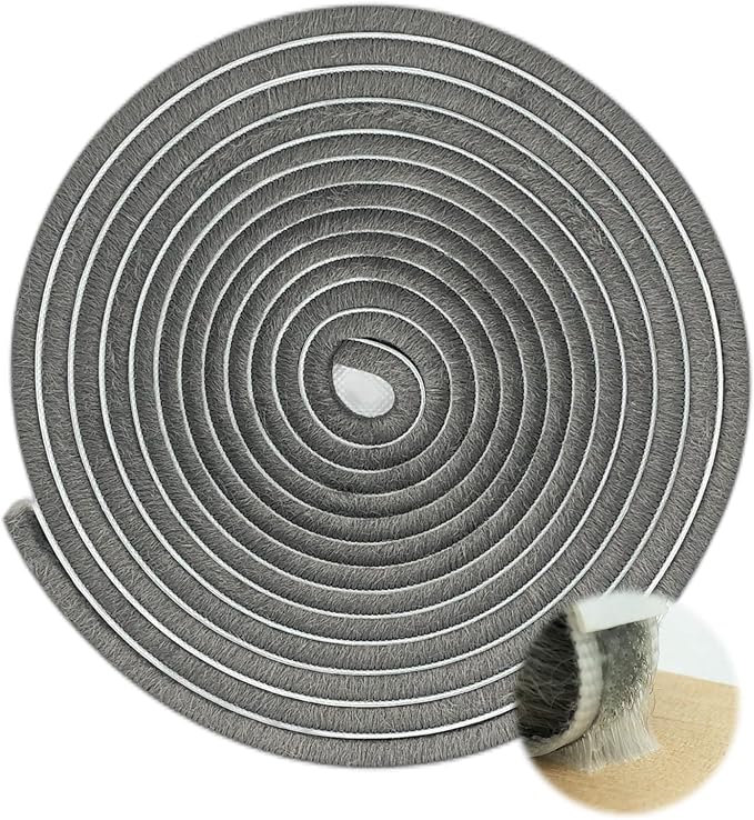 Weather Stripping Brush for Sliding Windows/Doors Frame Side,Pile Self Adhesive Weatherstrip Seal Strip Sealer Draft Stoppers (33ft x11/32 Backing x 3/16 Brush inch, Grey)