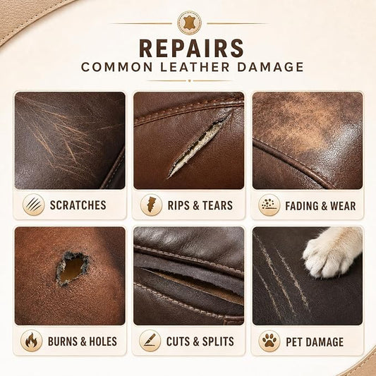 ARCSSAI Leather Repair Kit for Furniture, Sofa, Jacket, Car Seats and Purse. Leather Filler Super Easy Instructions to Match Any Color, Restore Any Material, Bonded, Italian, Pleather, Genuine