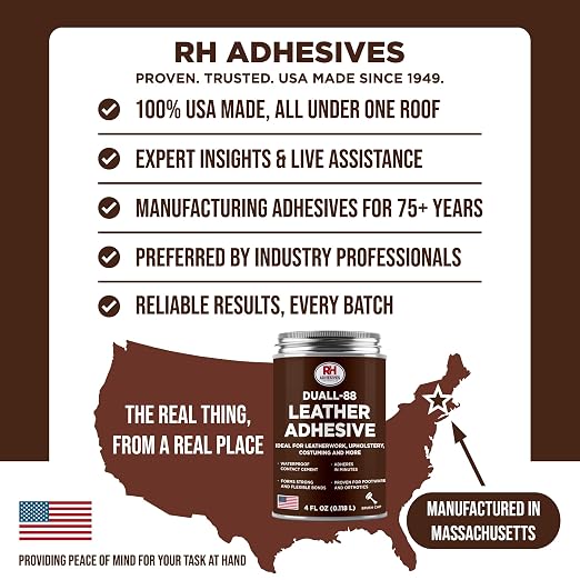 Duall-88 Leather Adhesive, 4 oz. can - Leather Repair Glue, Crafting, DIY, Upholstery, Waterproof, Heat Resistant, Flexible, Long Lasting, High Strength, RH Adhesives