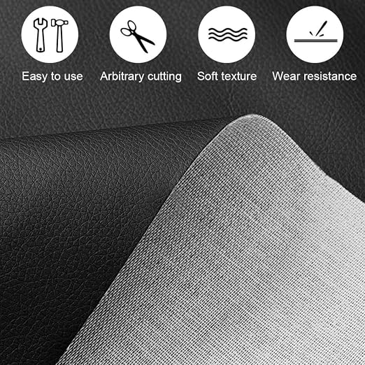 SYRKRC Leather Self Adhesive Leather Repair Set, Leather Repair Patch, Faux Leather Patches, Leather Repair and Renovation for Sofa, Car Seats, Leather headboard, Handbags (Black, 17 x 79 Inch)