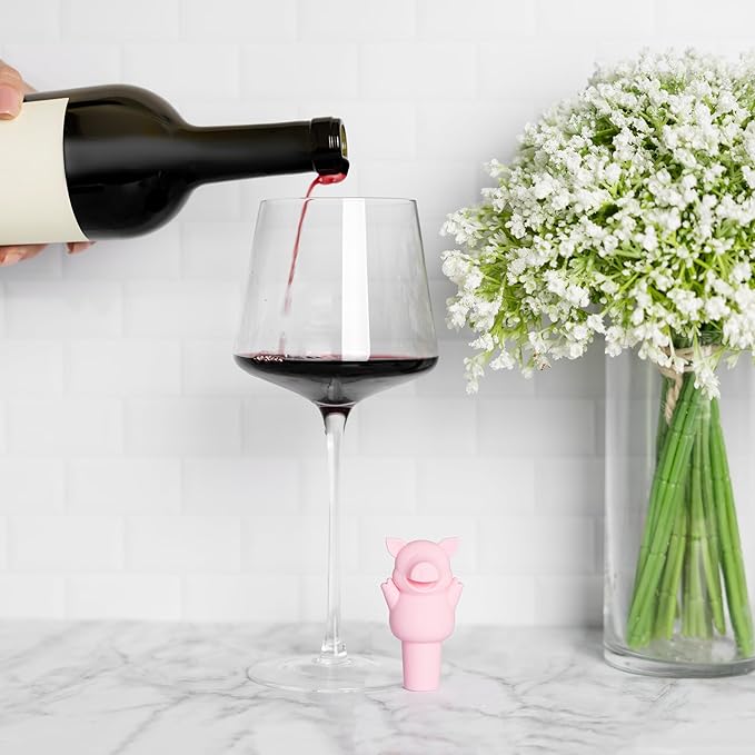 Pund'it 3 Little Swigs Wine Bottle Stoppers, Set of 3 Pig Silicone Champagne and Wine Corks