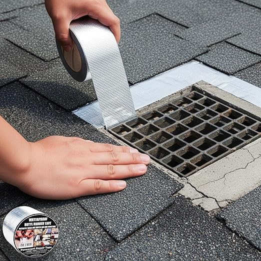 ROSEROSA Professional Waterproof Butyl Rubber Tape (3.93 Inch X 16.4 feet) External Aluminium Foil Suitable for Roof Leak, Surface Crack, Window Sill Gap, Pipe Rupture, Boat Sealing, Etc