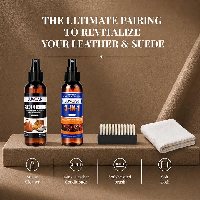 Leather Cleaner and Conditioner Kit - and More for Car Interiors, Apparel, Furniture, Boots & Accessories - with Microfiber Brush & Microfiber Cloth 2 Bottles (4 oz Each)