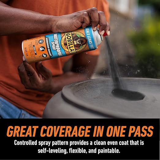 Gorilla Waterproof Patch & Seal Rubberized Sealant Spray, Black, 16 Ounce (Pack of 1) - Seals Out Water, Air, and Moisture