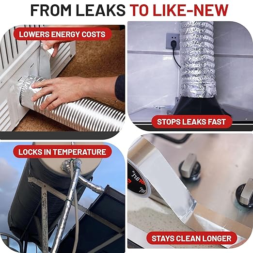 ETERART Aluminum Foil Duct Tape Heavy Duty,High Temperature Sealing and Patching,for HVAC,Air Ducts,Metal Repair, Foamboard,Insulation,Dryer Vent and More,2 Inch x 30 Yards,Silver