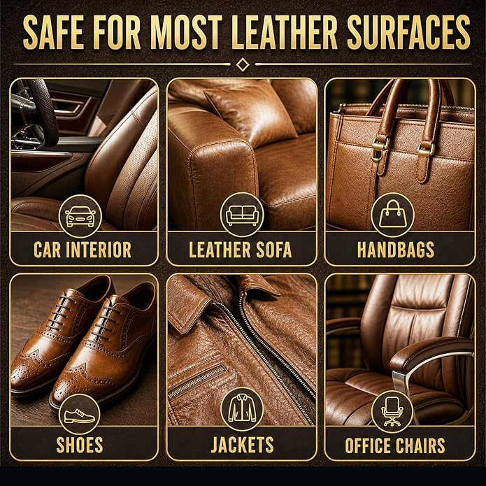 Leather Cleaner and Conditioner, 2-in-1 Leather Care Kit for Car Seats, Furniture, Shoes and Bags, Cleans Dirt and Residue, Enhances Natural Shine and Maintains Smooth Leather, Non-Greasy Formula