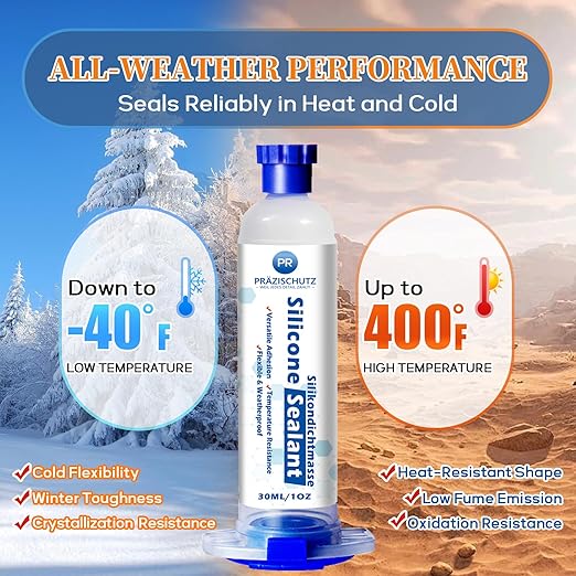 RTV Silicone Adhesive Sealant - High Temperature & Waterproof Caulking for Home, Auto, & Crafts - Creates Flexible, Long-Lasting Seal on Kitchen, Bathroom, Shower, Window (White, 30ml/1oz)