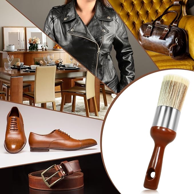 Horse Hair Brush for Leather and Furniture Salve - Durable Wax Brushing Tool with Comfortable Handle for Home Leather Cleaning （Long Handle）