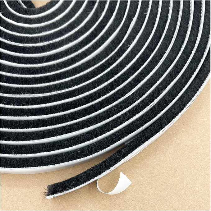 Felt Weather Stripping Door Seal Brush for Sliding Windows, Pile Self Adhesive Weatherstrip Sealer Draft Stoppers (16.5ft x11/32 x 3/16 Brush inch, Black)