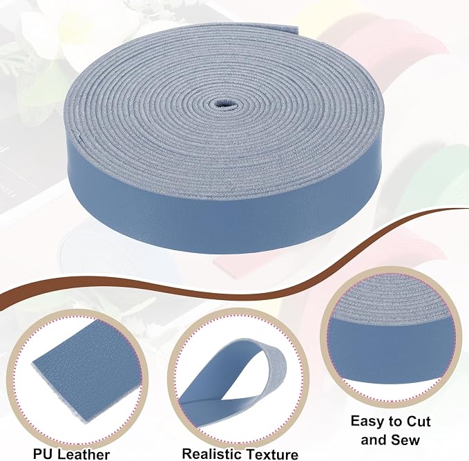 MECCANIXITY Faux Leather Strap, 1" Width x 197" Long Grained Leather Belt Strip Trim Roll for DIY Craft Projects, Pet Collars, Traction Ropes, Bag Straps, Hobby Workshop (Blue)