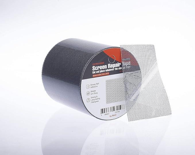 by.RHO Screen Repair Kit, Extra Wide (4in x 15FT), Black, Adhesive & Waterproof, Fiberglass, fix for Screen Door and Window Screen