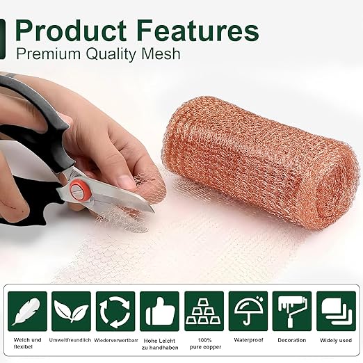 Copper Mesh Roll – 5 in x 20 ft Rodent & Pest Control Hole Filler for Gaps and Cracks – Gloves & Tools Included