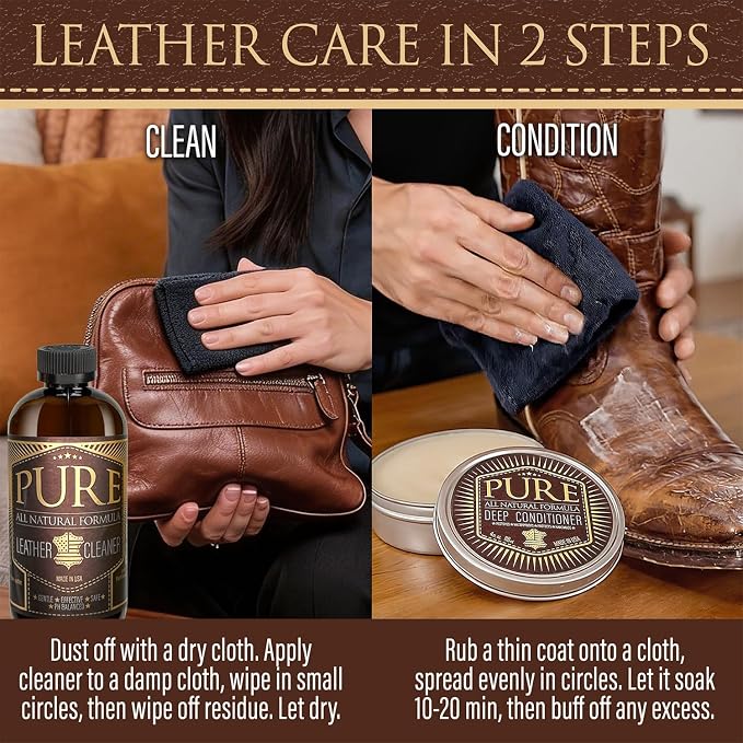 Shop Square Pure Beeswax Leather Care Kit — Natural Cleaner, Conditioner & Detailer for Jackets, Boots, Handbags & Designer Leather | Tea Tree + Beef Tallow Formula | Made in USA