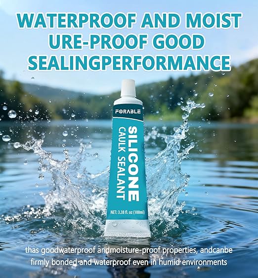 Silicone Caulk Clear Silicone Sealant Waterproof Stronger Adhesion for Kitchen & Bathroom, Window, Door 3.38 fl.oz