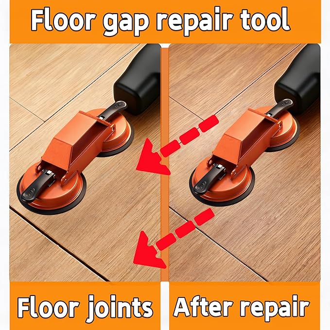 Heavy Duty Floor Gap Fixer Tool, Iron Construction with Enhanced Suction Cup & 5 Sticky Pads+Rubber Mallet, 45° Striking Surface, Perfect for Laminate & Solid Wood Floor Gap Repair