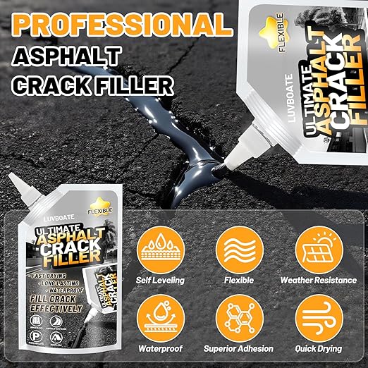Asphalt Crack Filler, 9LB High Elasticity Asphalt Driveway Crack Filler, Self Leveling Waterproof Repair Sealant for Walkway, Road, Blacktop Concrete Joint, Indoor & Outdoor - Black (148.2oz)