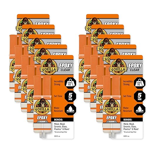Gorilla 2 Part Epoxy, Clear Epoxy, 0.85 Ounce Syringe (Pack of 10) - 5 Minute Set, Incredibly Strong Bonding
