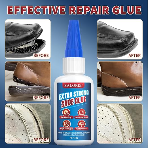 Shoe Glue 30g, Instant Glue Sole Repair Heavy Duty, Quick Dry & Strong Adhesive Repair with Anti-Clog Cap, Shoe Adhesive for Rubber Soles, Boot, Sneaker, Sandals, Leather, Handbags and More
