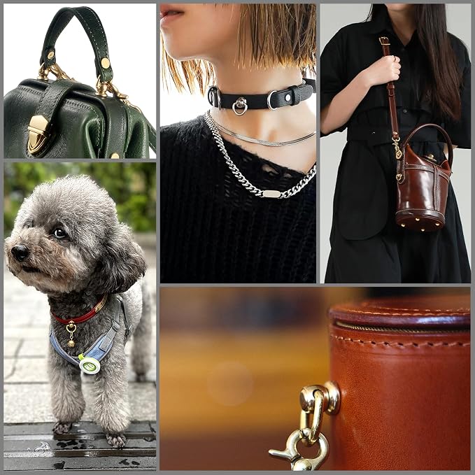 Notgia 4Pcs D Rings for Purse Brass Rivets for Leather Rotatable Purse Strap Hardware Ball Button Studs for Handbag D Rings Chicago Screws for Repair Purse Dog Collar Leather Crafts (Black)
