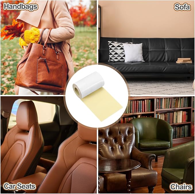 MECCANIXITY Leather Repair Patch 3"x60" Self-Adhesive Leather Vinyl Repair Tape Kit for Furniture Couches Sofa Chair Car Boat Seats Jackets, Beige