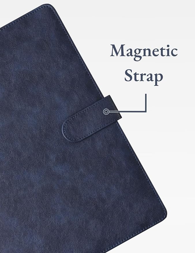 Mymazn Padfolio Portfolio Folder, Faux Leather Interview Resume Folder with Document Organizer & Business Card Holder, Letter-Sized Notepad Legal Pad Holder for Men Women (Navy Blue)
