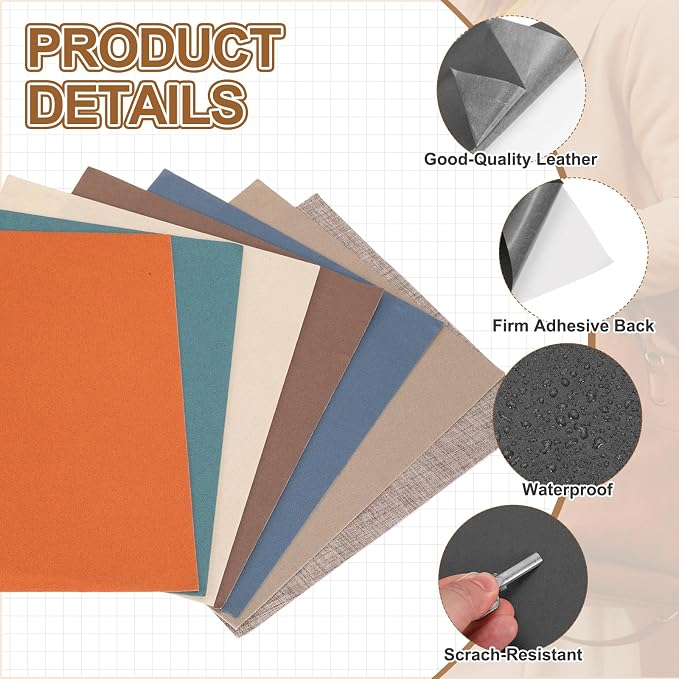 MECCANIXITY 2 Pcs Leather Repair Patch 8"x10" Self-Adhesive Leather Vinyl Repair Tape Kit for Furniture Couches Sofa Chair Car Boat Seats Jackets, Medium Gray