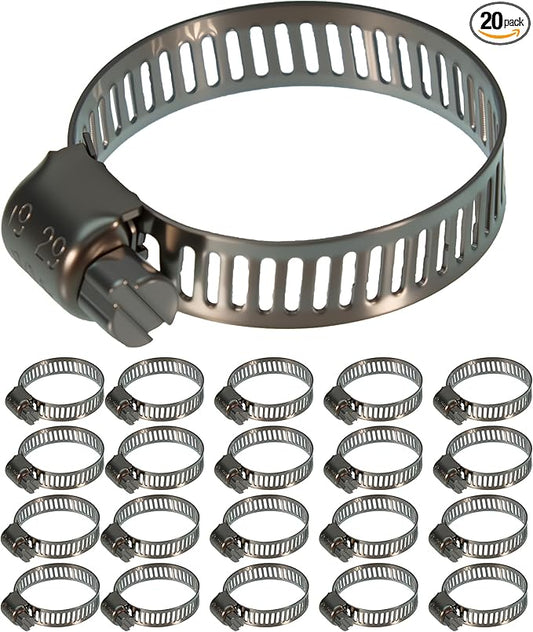 20PCS Hose Clamp Set - 3/4''–1-1/8'' 304 Stainless Steel Worm Gear Hose Clamps for Pipe, Intercooler, Plumbing, Tube and Fuel Line (20Pcs 3/4-1 1/8/19-29mm)