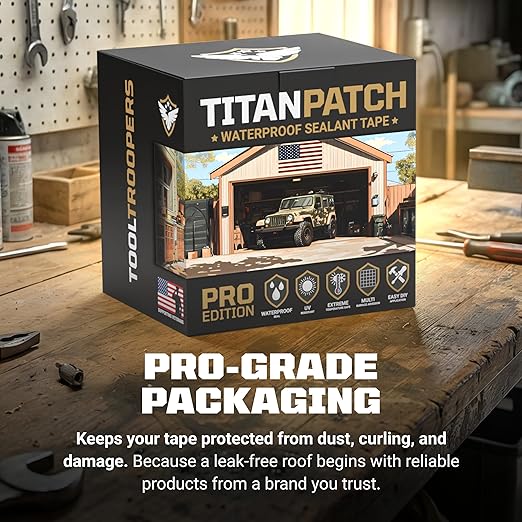 TITANPATCH PRO Waterproof Sealant Tape – Black 4" x10' – Stops Leaks Fast & Stays Sealed for 15+ Years – Sticks to RVs, Roofs, Pools, Boats, Gutters – Built for Harsh Weather (-40°F to 190°F)