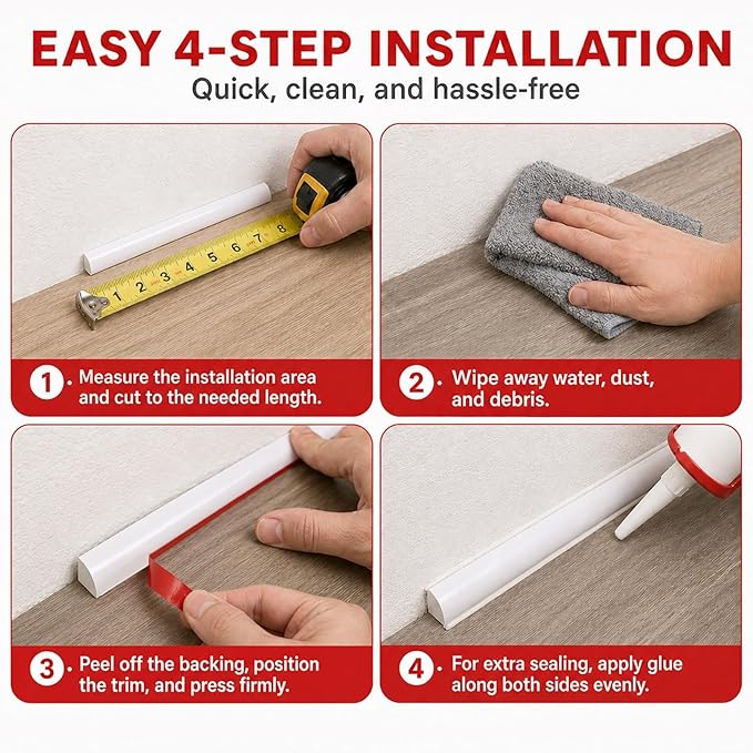 0.25" x 0.25" Mini Quarter Round Molding,40FT Self Adhesive Flexible Trim for Small Gaps, Countertop Wall Seam, Window Sill, Desk & Cabinet Edge, Peel and Stick Finishing Strip