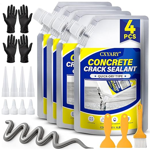 Concrete Crack Filler, High Elasticity Self Leveling Cement Magic Crack Filler for Concrete, Fast Drying, Repairs Cracks in Driveways, Patios, Sidewalks, Indoor and Outdoor - Grey (4pcs)