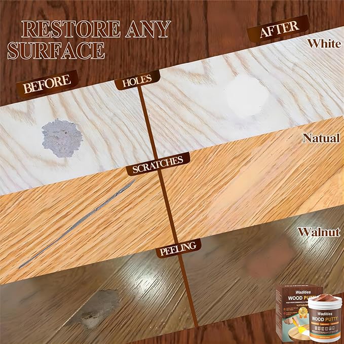 Wadities Walnut Wood Filler, Walnut Wood Putty, Paintable Stainable Wood Repair Putty, 9.87 Ounce Wood Furniture Repair kit, Quickly Repair Wood Cracks and Holes on Wooden Floor Furniture (Walnut)