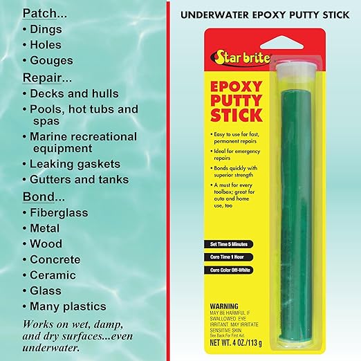 STAR BRITE Epoxy Putty Stick – Quick, Versatile, Permanent Repairs for Boat Hulls, Decks, Pools, Spas, Hot Tubs, and More, Including Use Underwater