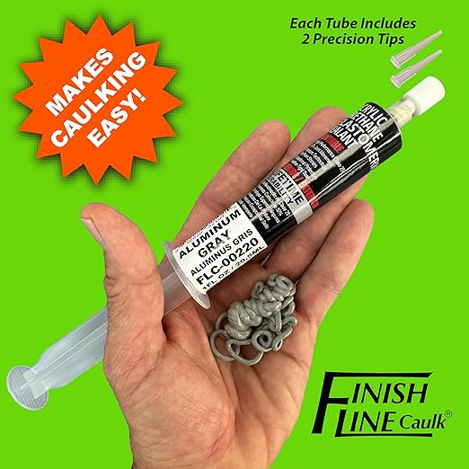 – Acrylic Urethane Elastomeric Sealant – Pre-Filled Precision Caulk Gun – Aluminum Gray – 1 oz Tube – Flexible & Durable Sealant for Trim, Baseboards, and Small Cracks