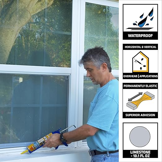 SIKA Sikaflex Construction Sealant - Limestone, Polyurethane Adhesive, Weatherproof, 10.1 oz Cartridge - Seals Joints, Cracks, Gaps in Concrete, Wood - Paintable, Durable, Flexible