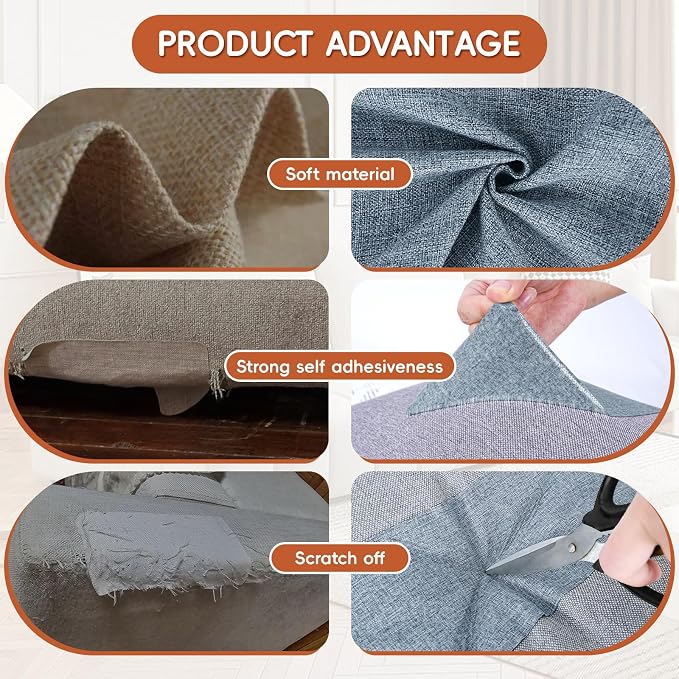 Linen Fabric Repair Tape 4.7x63 Inch, Self Adhesive Couch Patch Repair Fabric Tape for Furniture, Linen Patch Kit for Couch, Carpet, Upholstery, Chair, Sofa, Cushion, Bag (Blue Grey)