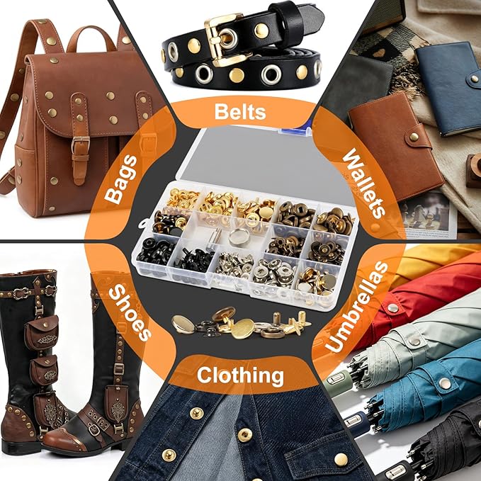 Alritz 100 Sets Leather Snap Fasteners Kit with Press Pliers, 12.5mm Metal Button Snaps Press Studs with 4 Setter Tools for Clothes, Jackets, Jeans Wears, Bracelets, Bags