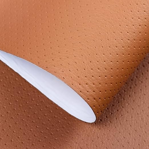 JuCheng Breathable Perforated Self-Adhesive Leather Repair Patch for Furniture, Couches, Car Seats, Office Chairs Faux Leather & Vinyl Repair Kit (Light Brown, 8x79inch)